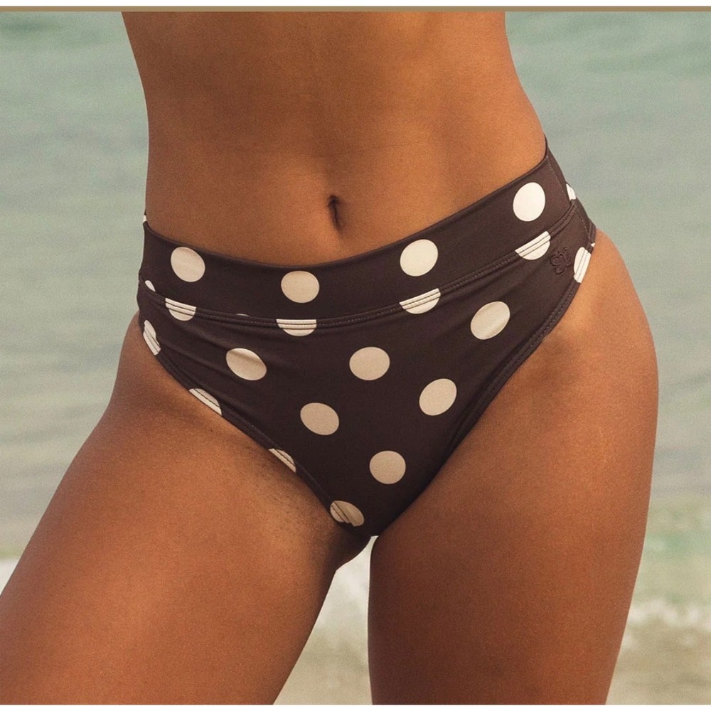 Albion Fit Womens Brown Polka Dot High Waisted Bikini Bottoms Size M New